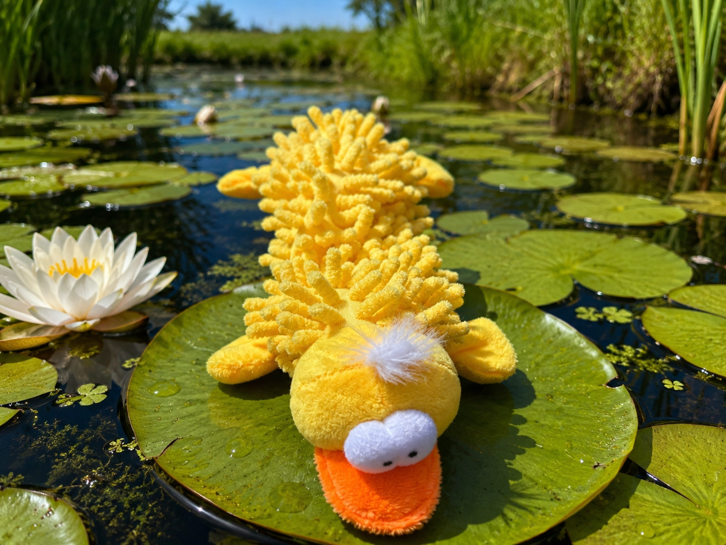 Funny Plush Duck Dog Toy with Squeaker & Mop Body