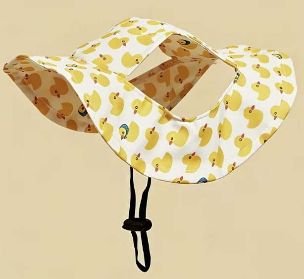 Quacky Beachside Dog Hat - Wide-Brimmed Duck Print Sun Cap