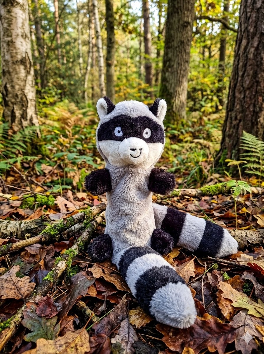 Dumpster Diver Flat Crinkle & Squeak Raccoon Dog Toy