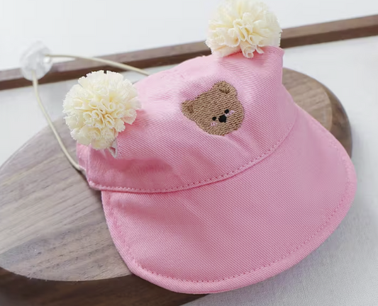 Baby-Core Bougie Bear Cap - Plush Pink Pom-Pom Dog Hat
