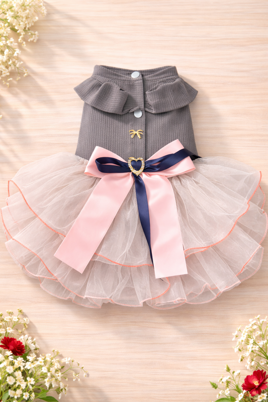 Pretty in Pink ... and Fully Aware of It Dress - Grey & Pink Tulle Pet Tutu Gown