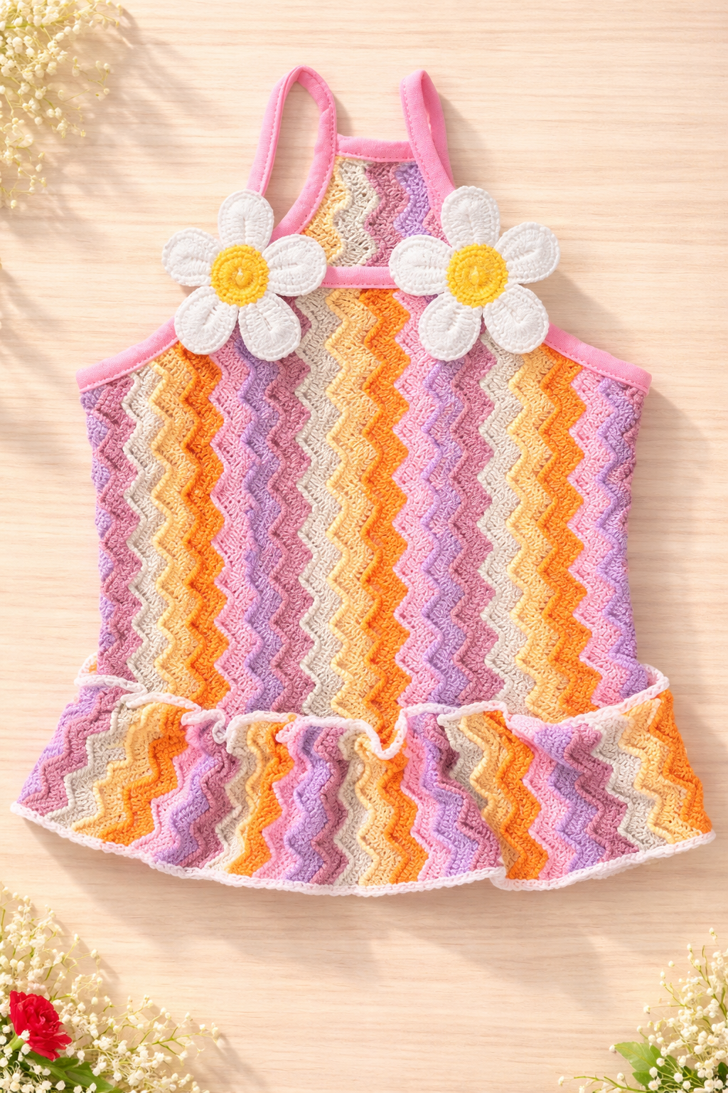 Sunny Petal Zig-Zag Dog Dress - Boho Chic Pet Apparel