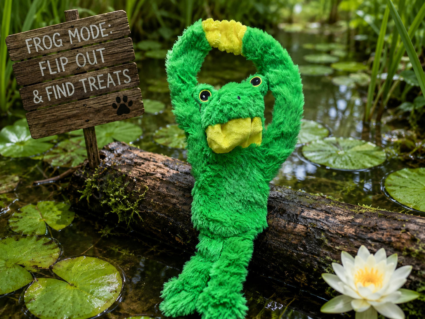 🐸 Flip Out Frog Plush Dog Toy