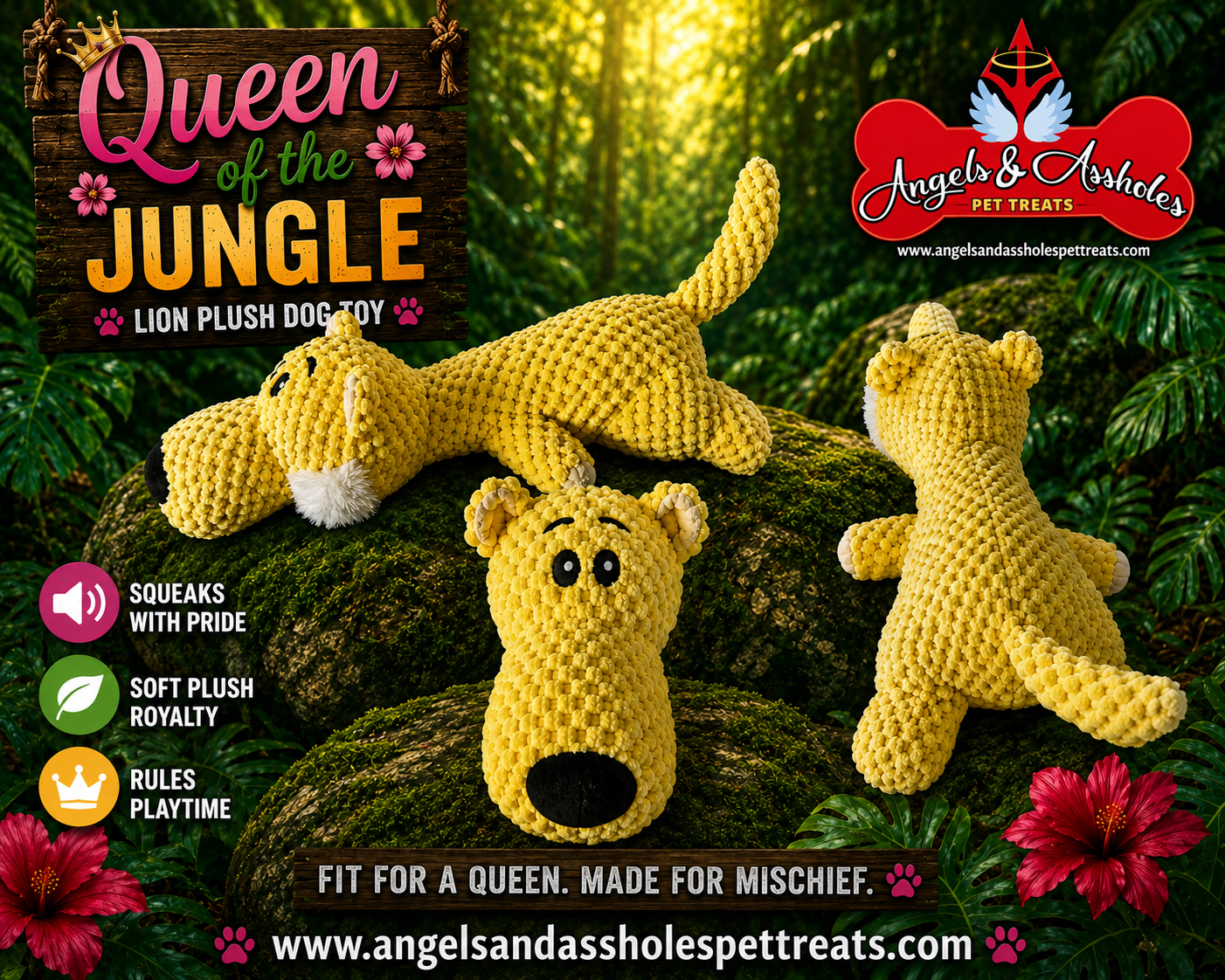 👑 Long Live the Queen Lion Plush Dog Toy