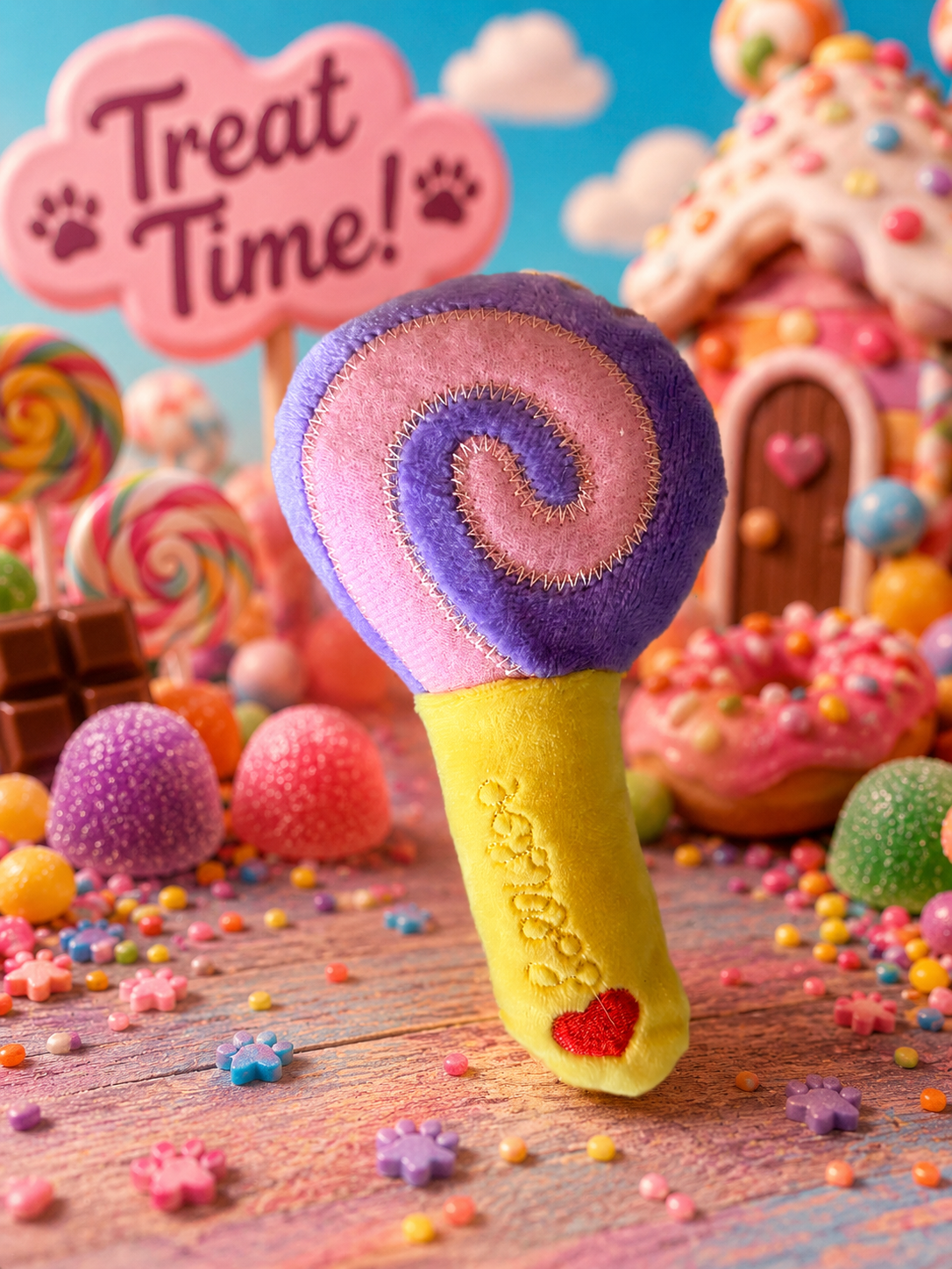 🍭 Sweet Squeaks Plush Lollipop Dog Toy