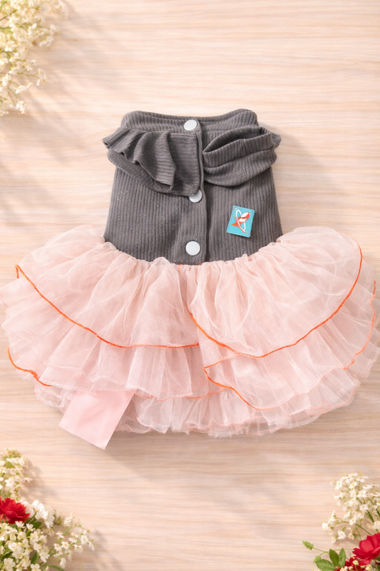 Pretty in Pink ... and Fully Aware of It Dress - Grey & Pink Tulle Pet Tutu Gown