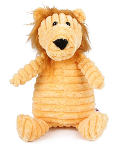 Little King of Chaos - Durable Corduroy Lion Dog Toy with Squeaker