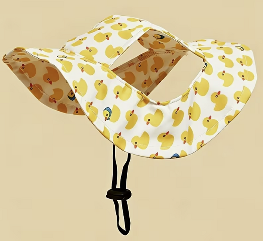 Quacky Beachside Dog Hat - Wide-Brimmed Duck Print Sun Cap